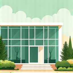 Illustration of a modern office building or workplace, symbolizing physical location