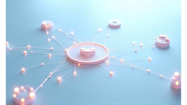 Abstract depiction of AI connecting dots with wellness icons like a leaf, a weight, and a sleep moon, on a clean background.